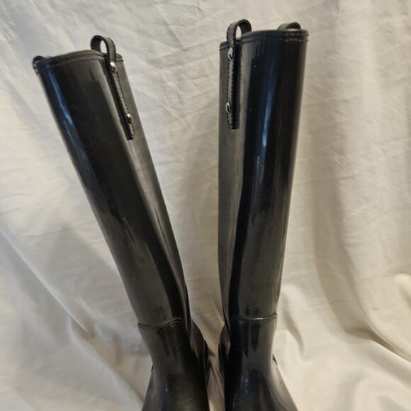 Coach Women's Riding Rain Boots Black Round Toe Knee High Buckle 7 - Picture 5 of 13